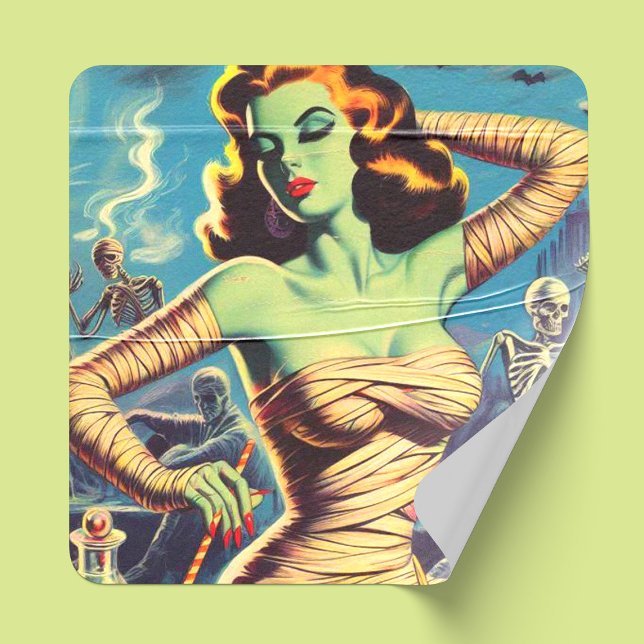Vintage Horror Mummy Girl Square Sticker (Creator Uploaded)