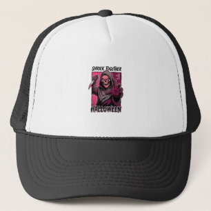 Vintage Horror Shirt with Engraved Slasher Hallowe Trucker Hat