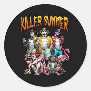 Vintage Horror Summer Vibes Funny Halloween Summer Classic Round Sticker