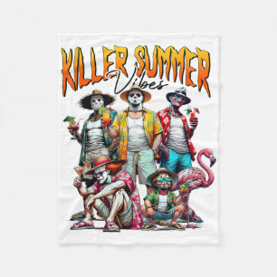 Vintage Horror Summer Vibes Funny Halloween Summer Fleece Blanket