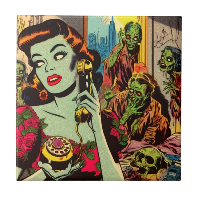 Vintage Horror Zombie Comics Tile (Front)