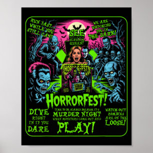 Vintage Horrorfest Poster Halloween Movie Old Time