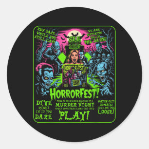 Vintage Horrorfest Poster Halloween Movie Old Time Classic Round Sticker