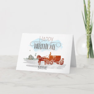 Vintage Horse and Carriage Ornate Happy Birthday Card