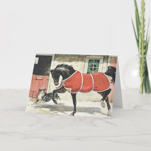 Vintage Horse and Dog Christmas Holiday Card (Front)