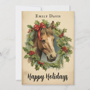 Vintage Horse and Holly Equestrian Christmas Card