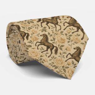 Vintage Horse and Rose Floral  Tie