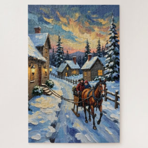 Vintage Horse and Sleigh on Snowy Christmas Jigsaw Puzzle