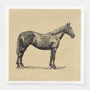 Vintage Horse Art Illustrated Equestrian Art Napkin