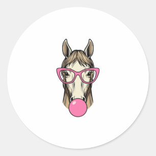 Vintage Horse Bubblegum Pink Glasses Shirt Design Classic Round Sticker