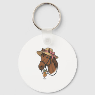 Vintage Horse Cocktail Summer Hat Illustration Key Ring