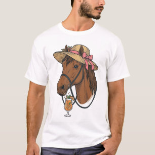 Vintage Horse Cocktail Summer Hat Illustration T-Shirt