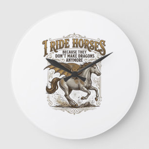 Vintage Horse Dragon Fantasy Rider Shirt Design_1 Large Clock