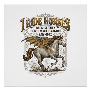 Vintage Horse Dragon Fantasy Rider Shirt Design_1 Poster