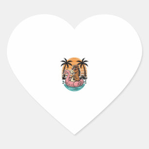 Vintage Horse Flamingo Float Summer Vacation Desig Heart Sticker
