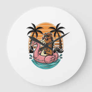 Vintage Horse Flamingo Float Summer Vacation Desig Large Clock