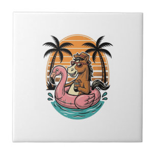 Vintage Horse Flamingo Float Summer Vacation Desig Tile