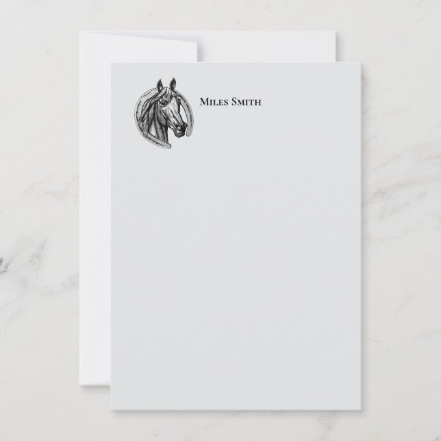 Vintage Horse Monogrammed Note Card (Front)