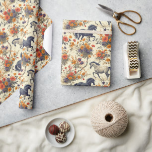 Vintage Horse Western Cowboy Floral Wrapping Paper