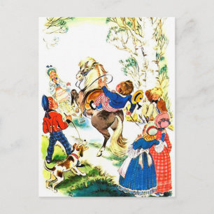Vintage Horseback rider illustration Postcard