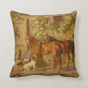 Vintage Horses at the Porch Albrecht Adam Cushion