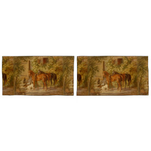 Vintage Horses at the Porch Albrecht Adam Pillowcase