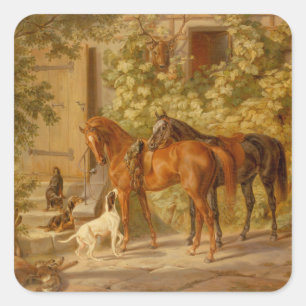 Vintage Horses at the Porch Albrecht Adam Square Sticker