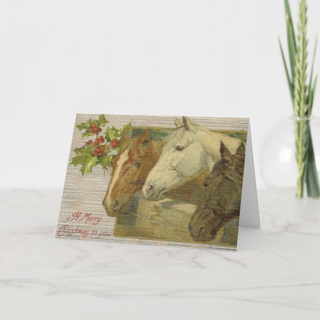 Vintage Horses Christmas Greeting Card (Front)