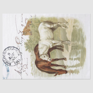 Vintage Horses French Postmark Decoupage Craft Tis Tissue Paper