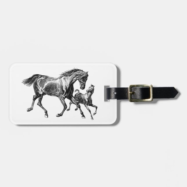 Vintage Horses Mother Baby Foal Luggage Tag (Front Horizontal)