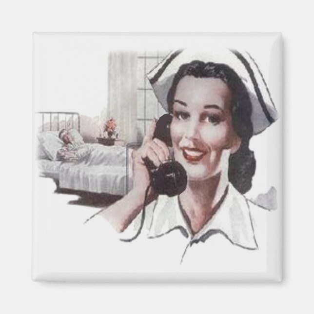 Vintage Hospital Ward Nurse on Telephone Magnet (Front)
