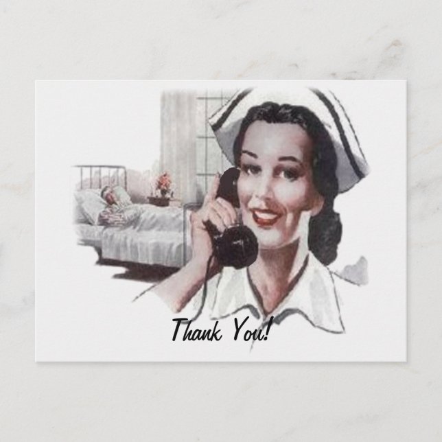 Vintage Hospital Ward Nurse on Telephone Postcard (Front)