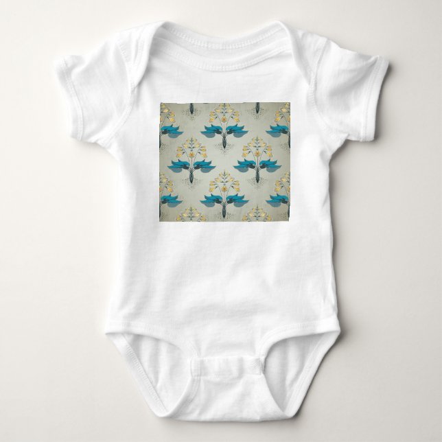 Vintage hosta, floral modern pattern. baby bodysuit (Front)