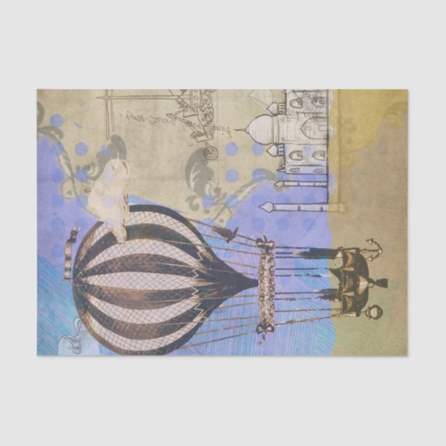 Vintage Hot Air Balloon Aeroplane Travel Tissue Paper (Front)