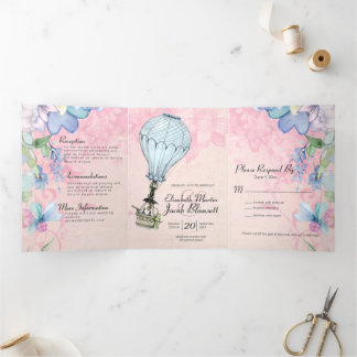 Vintage Hot Air Balloon All in One Wedding Tri-Fold Invitation