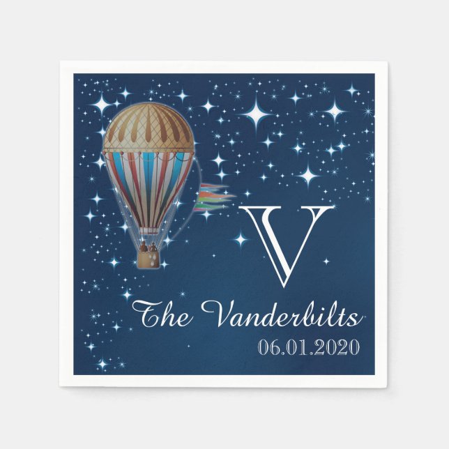Vintage Hot Air Balloon at Night Wedding Napkin (Front)