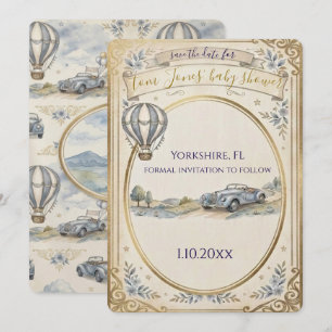 Vintage Hot Air Balloon Baby Shower Save the Date Invitation
