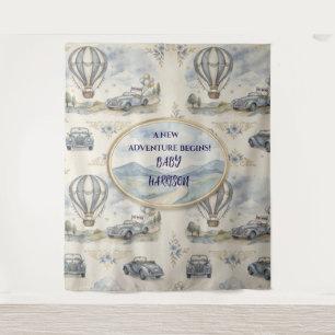 Vintage Hot Air Balloon Boy Baby Shower Backdrop Tapestry