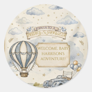 Vintage Hot Air Balloon Boy Baby Shower Classic Round Sticker