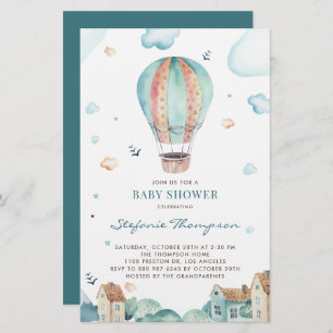 Vintage Hot Air Balloon Boy Baby Shower Invitation