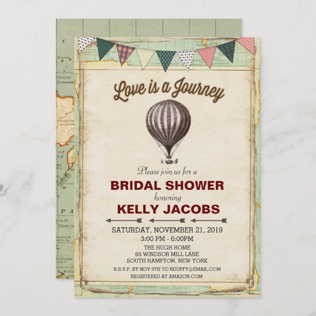 Vintage Hot Air Balloon Bridal Shower Invitation (Front/Back)