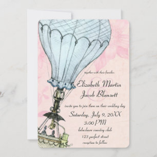 Vintage Hot Air Balloon Closeup Wedding Invitation
