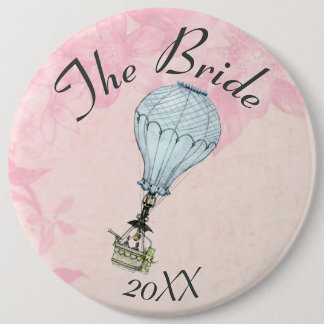 Vintage Hot Air Balloon Customisable Text wedding 6 Cm Round Badge