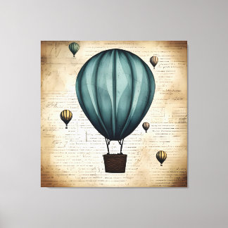Vintage Hot Air Balloon Design , Pencil Sketch Canvas Print