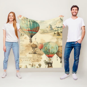 Vintage Hot Air Balloon in a Serene Landscape (10) Fleece Blanket