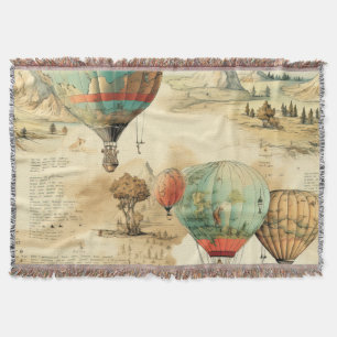 Vintage Hot Air Balloon in a Serene Landscape (10) Throw Blanket
