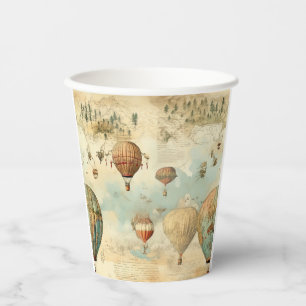 Vintage Hot Air Balloon in a Serene Landscape (11) Paper Cups