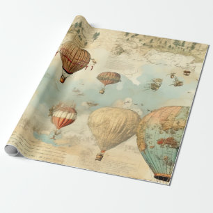 Vintage Hot Air Balloon in a Serene Landscape (11) Wrapping Paper