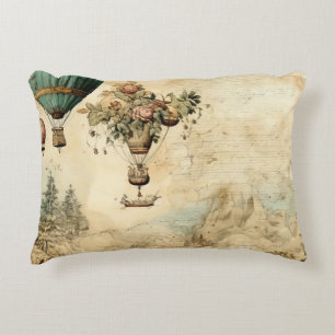 Vintage Hot Air Balloon in a Serene Landscape (1) Decorative Cushion