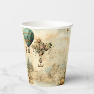 Vintage Hot Air Balloon in a Serene Landscape (1) Paper Cups